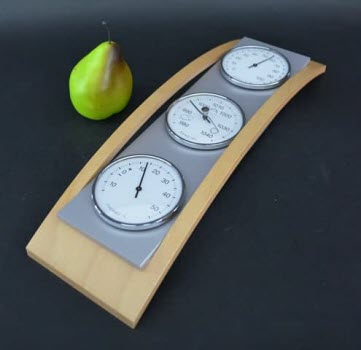 Barometer Beuken + Aluminiumkleur - Weerstation met Thermometer en Hygrometer