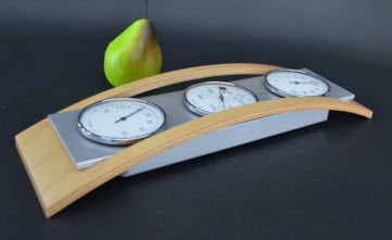 Barometer Beuken + Aluminiumkleur - Weerstation met Thermometer en Hygrometer